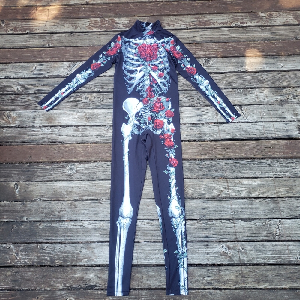 Skeleton Bones and Roses One-Piece Jumpsuit - Size S